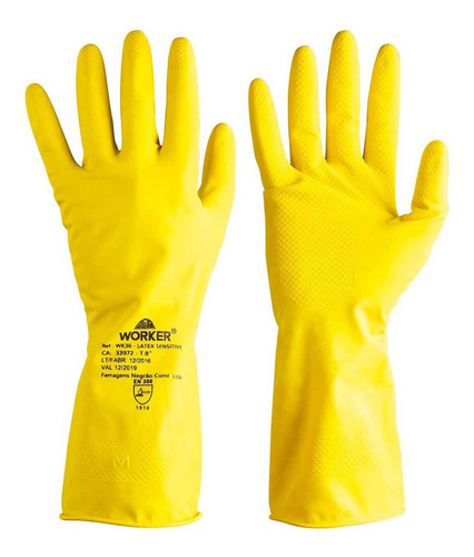 Luva De Segurança Worker Latex Sensitive G 9 Amarela