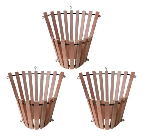 comprar Kit 3 Cachepot Para Jardins Verticais Madeira Cônico Plantas