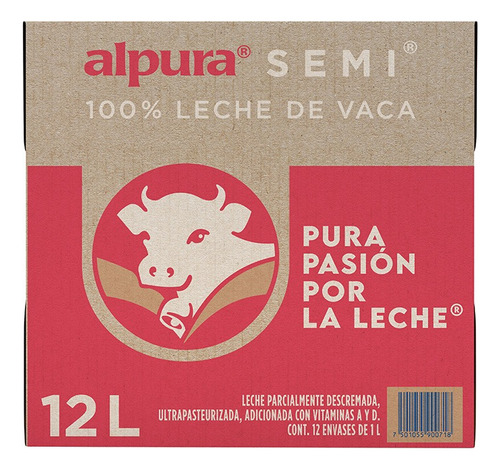 Leche Alpura Semi Descremada Pack X12 Unidades 1 Litro C/u