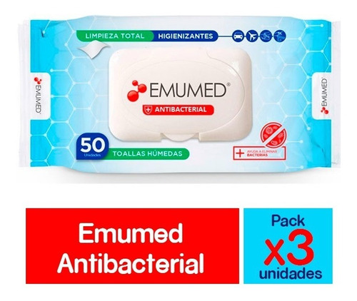 Toallas Humedas Higienizantes/ Antibacterial Emumed Pack X3 