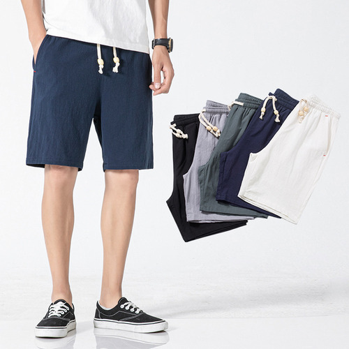 Pantalones Cortos Casuales Hombres Lino Algodón Deportes