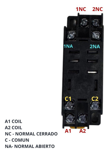 Relé Bobina 24vdc 10a Continua 2 Inversor + Zocalo Riel Din