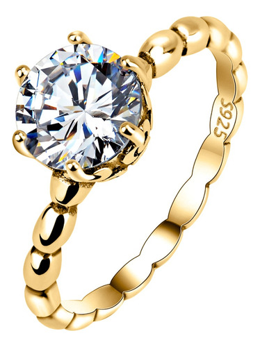 Anel Solitário Vintage Prata 925 Dourada Ouro 18k - Zircônia