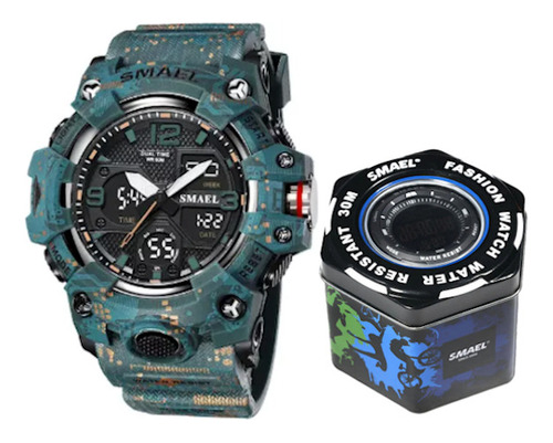 Reloj Deportivo Smael 8008 Verde Camuflaje Circuitos 50 M 