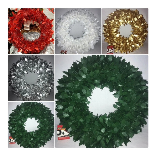 8 Corona Navideña Aro Con Hojas 50 Cm Decoración Navidad 