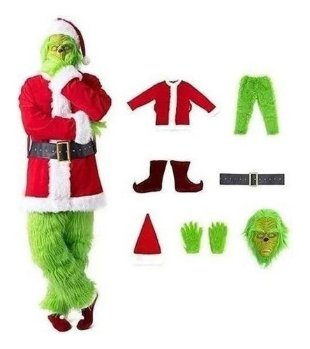 Traje De Papá Noel Cosplay Grinch De 7 Piezas