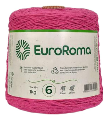 Barbante Euroroma 1 Kg 1016m Nº6 Tricô Crochê Cores Full Cor Pink 550