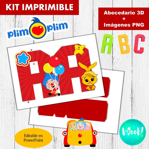 Kit Imprimible Letras 3d Editables Plim Plim Abecedario Rojo