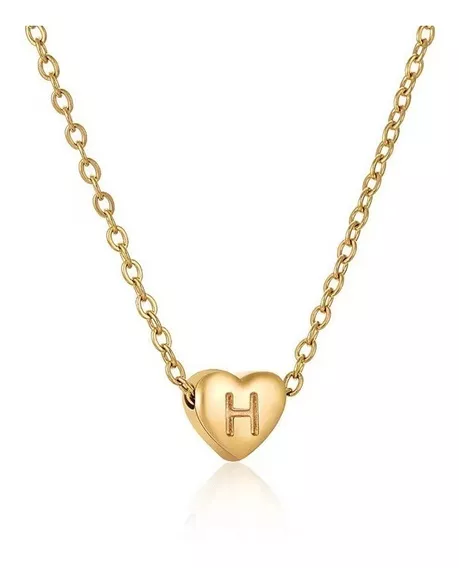 Collar Mujer De Corazón Dije Oro Letra Inicial Novia Regalo