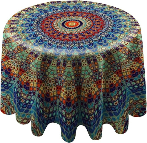 Round Tablecloth 60 Inch  Boho Table Cloth  Mandala Waterpr