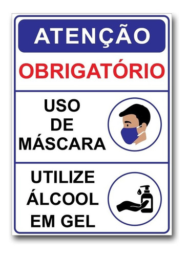 Placa De Alerta Uso De Máscara E Álcool Gel - 18cm X 25cm