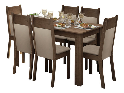 Conjunto Comedor Madesa Jaíne Mesa Tapa Madera Con 6 Sillas