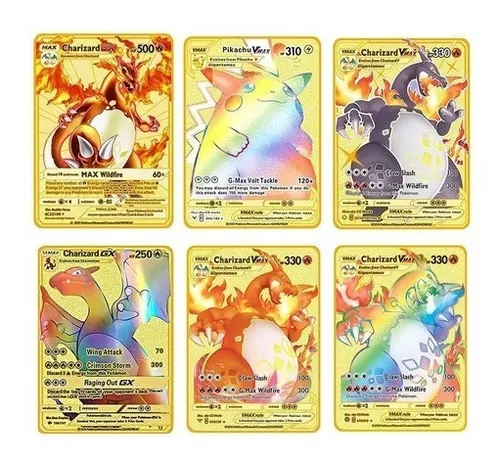 Card Metal Dourada Charizard Dx Colecionador Pokémon - Escorrega o