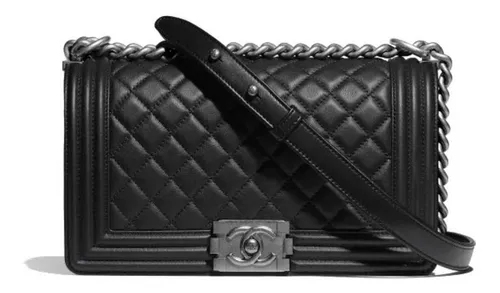 Unidad Destreza botón Bolsa bandolera Chanel Boy diseño liso de cuero bovino black con correa de  hombro plateado y negra y herrajes metal | MercadoLibre