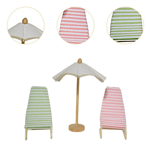 3x 1:12 A Escala Silla De Muñeca Playa Y Verde Rosado