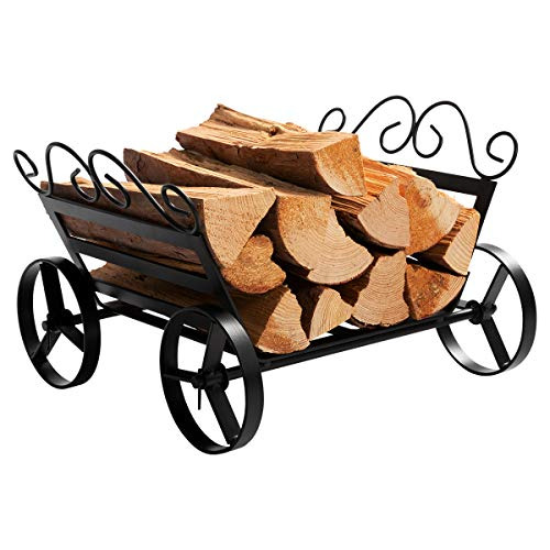 Fireplace Log Rack Decorative Wheels Wood Carriers Heav...