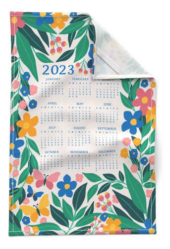 Calendario 2023 Jardin Mariposa Flor Azul Verd Estampado