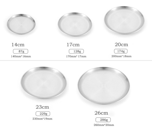 5 Platos De Cena De Acero Inoxidable, Plato Redondo De