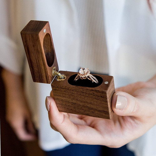Caja De Anillos De Madera Para Compromiso, Propuesta Y Boda