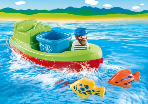 Playmobil 1.2.3 70183 Marinero Barco De Pesca Y Peces Stock