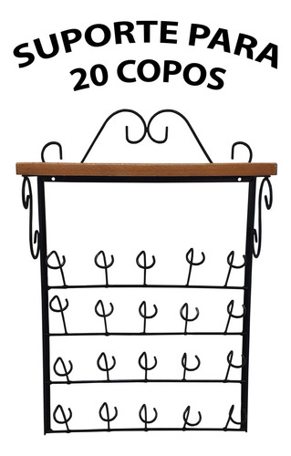 Porta Copo De Parede Suporte Copo Americano Cor Preto Liso