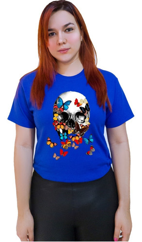 Polera Dama Estampada 100%algodon Calavera Mariposa 380