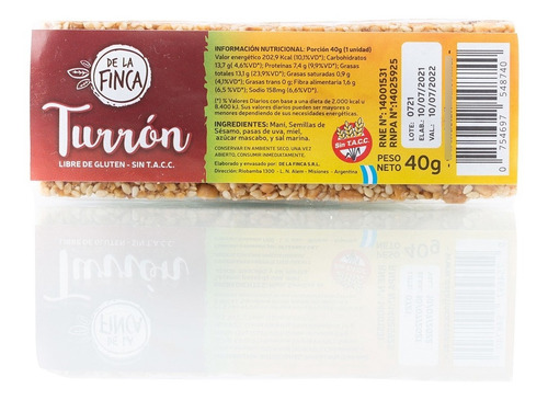Turrón De Semillas De La Finca X 20u - Sin Tacc - Sésamo
