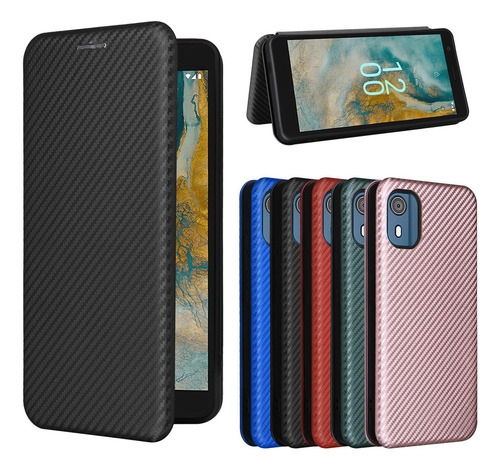 Funda Tipo Cartera De Fibra De Carbono For Teléfono Nokia