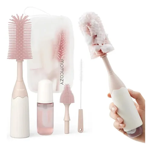 Kit Escova Limpeza Mamadeira Momcozy Rosa
