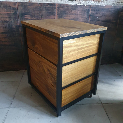 Imagen 6 de 6 de Cajonera Industrial Escritorio Pc Movil Hierro Madera 50x40