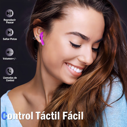 Fones de ouvido intra-auriculares sem fio Bluetooth 5.3 Aut119 de 1 hora, cor magenta