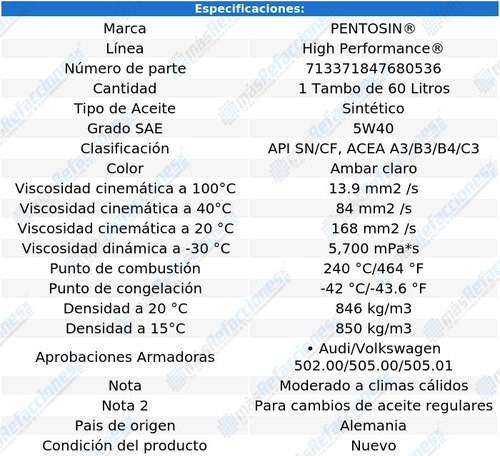 Aceite De Motor 5w40 R8 V10 5.2l 10-12 60 Lts Alemán