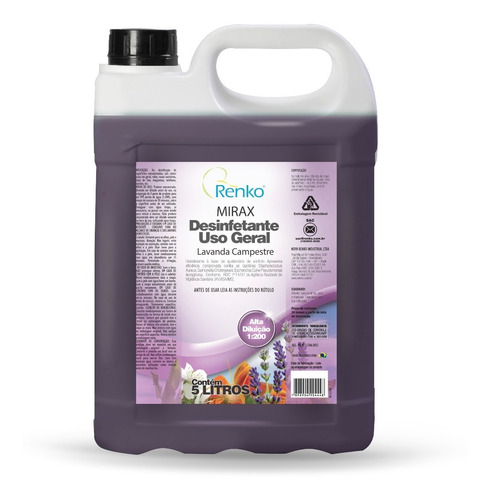 Desinfetante Super Concentrado Lavanda Mirax 5l Faz 200 Litr