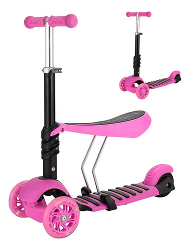 Scooter Patín Para Niños Aeiou 309 Con Asiento 2 En 1 Color Rosa Liso