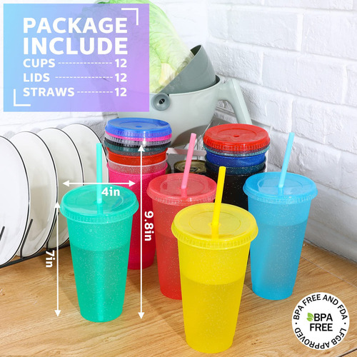 Vasos Reutilizables De 24 Oz Con Tapa Y Popote, 15 Piezas Color Azul Oscuro