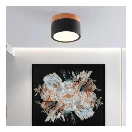 Panel Led Sobrepuesto Madera 7w Negro Luz Calida Homessentia
