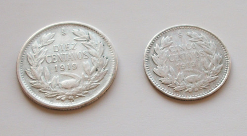 Monedas Antiguas De Chile De 5 Y 10 Cent 1919 De Plata (rg) (Usado)