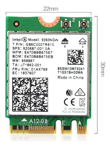 Wireless Dual Band Ac Bluetooth 5.0 Intel 9260ngw Ngff M.2 (Usado)
