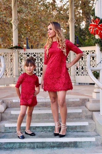 Vestido Rojo Madre E Hija Family Elegante Formal Fiesta **