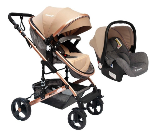 Coche Avanti Bebe Convertible 3-1 Huevito + Moisés Plegable Color Beige Color del chasis Bronce