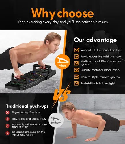 Tabla De Empuje Mqrw Gimnasio Portátil Con 20 Accesorios Fit