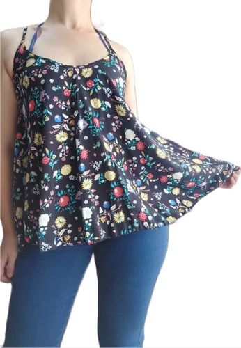 Musculosa Con Tiras De Fibrana Estampada