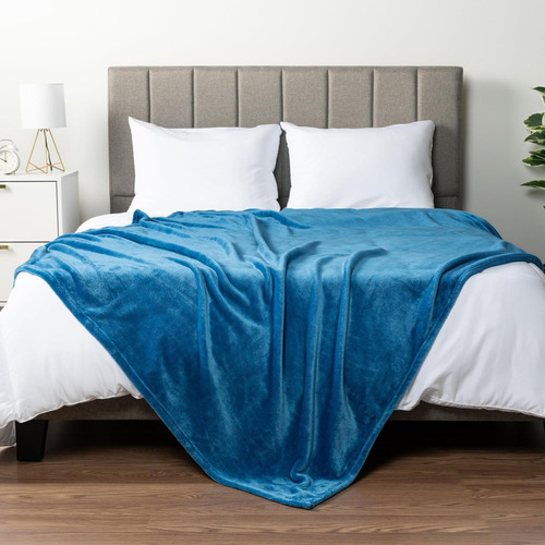 Frazada Manta Plush Flannel 240 X 190cm Térmica Ultra A Soft Azul Liso