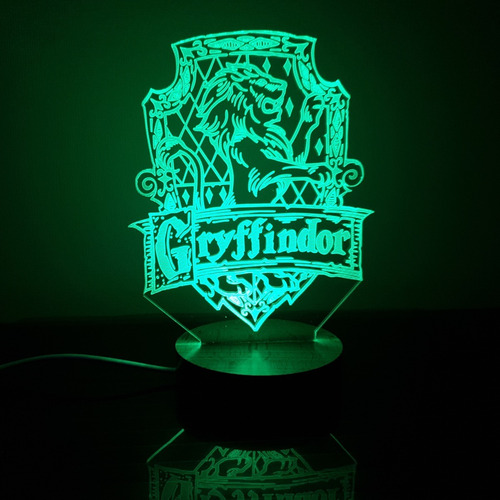 Lámpara De Mesa 3d Griffindor Harry Potter Base Madera