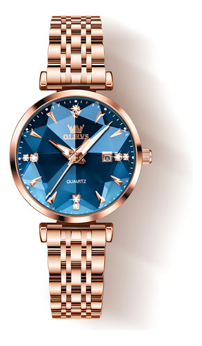 Relojes de cuarzo con calendario inoxidable de lujo Olevs, color de fondo azul