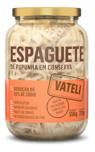 Palmito pupunha vegano low carb espaguete 550g Vateli