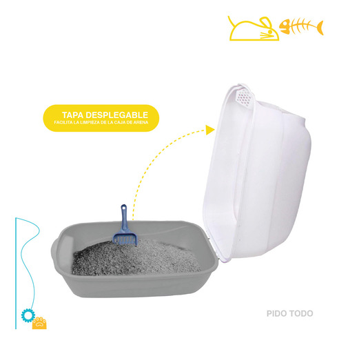 Arenero Para Gato Cerrado Puerta Abatible Pala Ventilacion Color Gris