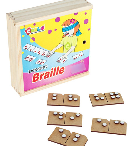 Dominó Em Braille Madeira Caixa Com Tampa Inclusão Educativo