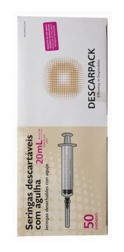 Seringa 20ml C/ Agulha 25mm X 0,7mm - 50 Seringas - Slip