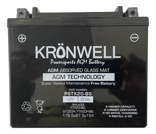 Bateria Gel Kronwell Pstx20 20 Ah 250 Cca (+ Izq) Ytx20 / H